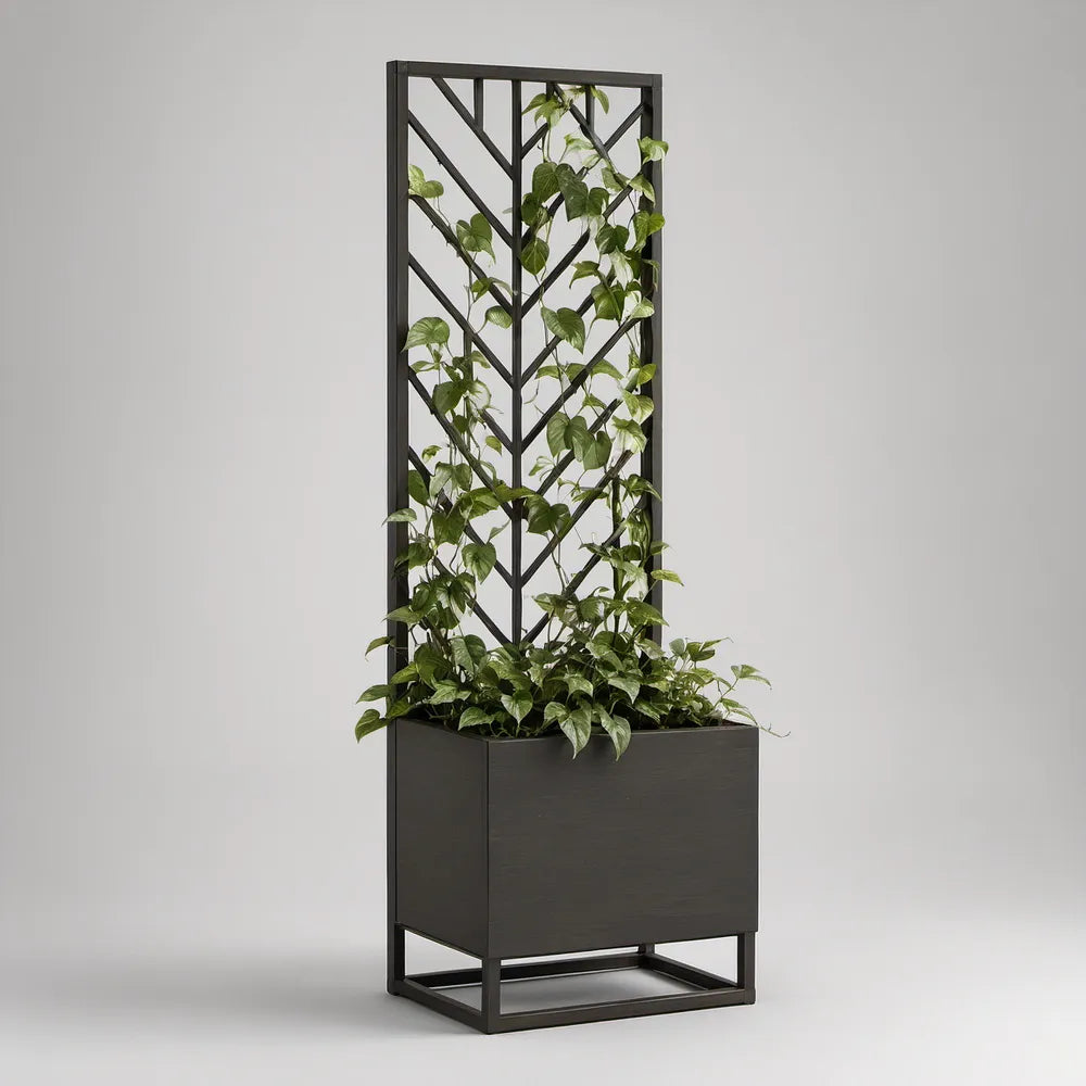 Estrutura com Treliça e Recipiente em Aço Preto 40 x 40 x 180 cm