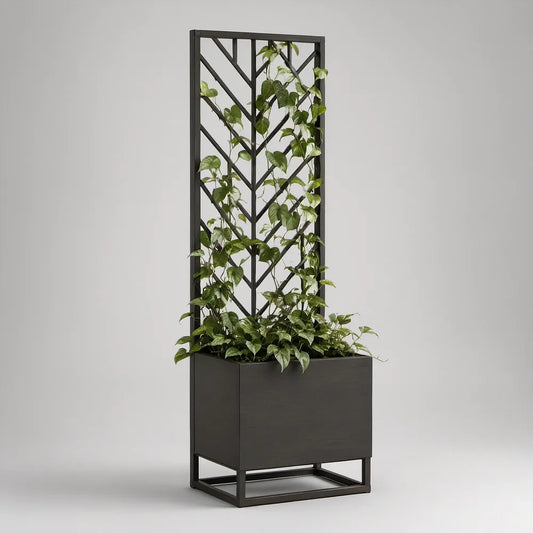 Estrutura com Treliça e Recipiente em Aço Preto 40 x 40 x 180 cm