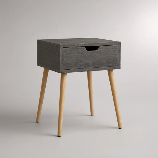 Mesa de Cabeceira com 1 Gaveta em Cinzento Escuro e Madeira Natural, 45 x 35 x 60 cm