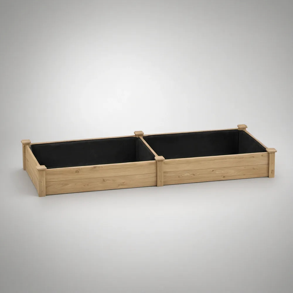 Conjunto de 2 Canteiros Elevados Retangulares em Madeira de Pinheiro Natural com Revestimento Preto, 240 x 60 x 30 cm