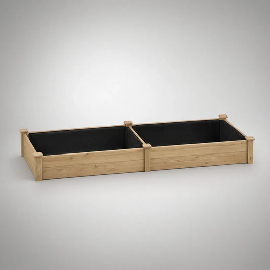 Conjunto de 2 Canteiros Elevados Retangulares em Madeira de Pinheiro Natural com Revestimento Preto, 240 x 60 x 30 cm