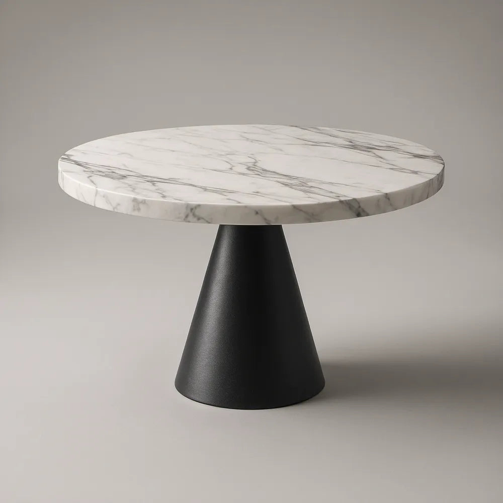 Mesa de Jantar Redonda com Tampo em Mármore Branco Ø120 x 75 cm e Base Cónica Preta