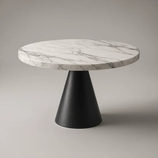 Mesa de Jantar Redonda com Tampo em Mármore Branco Ø120 x 75 cm e Base Cónica Preta