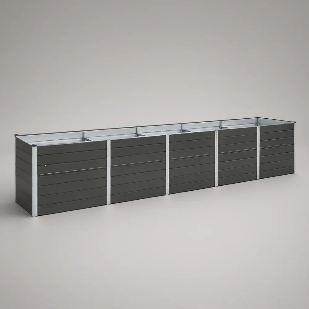 Floreira Elevada em Aço Galvanizado Antracite/Prateado com 3 Compartimentos 240 x 80 x 77 cm