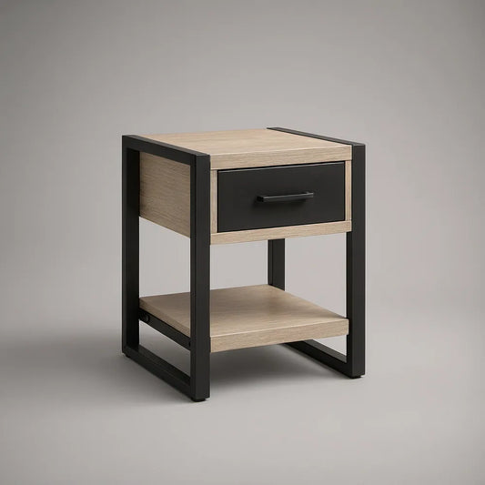 Mesa de Cabeceira Industrial com Gaveta e Prateleira 45 x 40 x 55 cm Carvalho Natural e Preto