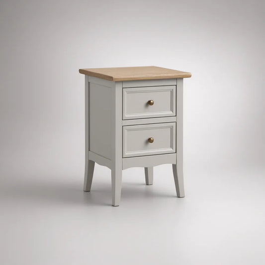 Mesa de Cabeceira com 2 Gavetas em MDF Cinzento e Tampo em Pinho, 40 x 35 x 65 cm