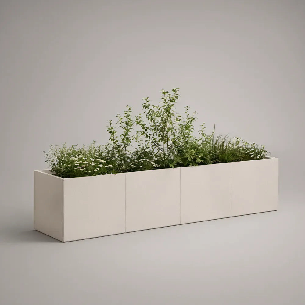 Floreira Retangular em Aço Galvanizado Branco, 200 x 40 x 50 cm