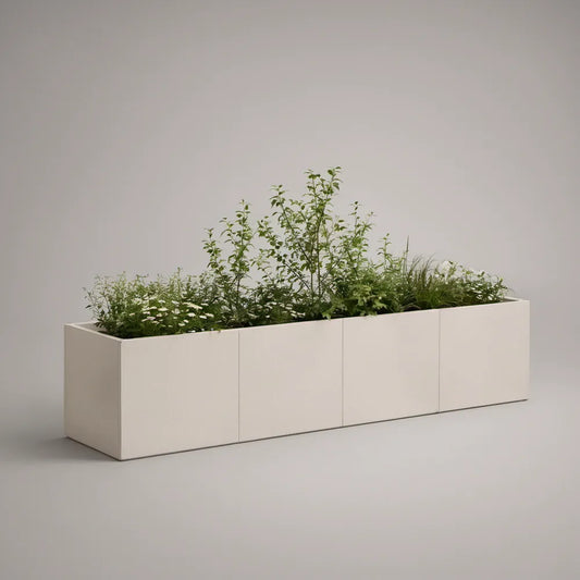 Floreira Retangular em Aço Galvanizado Branco, 200 x 40 x 50 cm