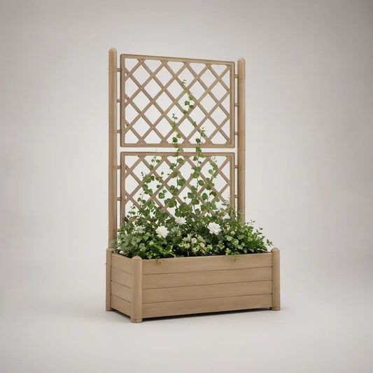 Floreira Retangular com Treliça em PP Bege 80 x 30 x 150 cm